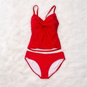 B2PRITY Red Tankini Swimsuit Set L NWT Twist Front Ruched Tummy Control Bikini